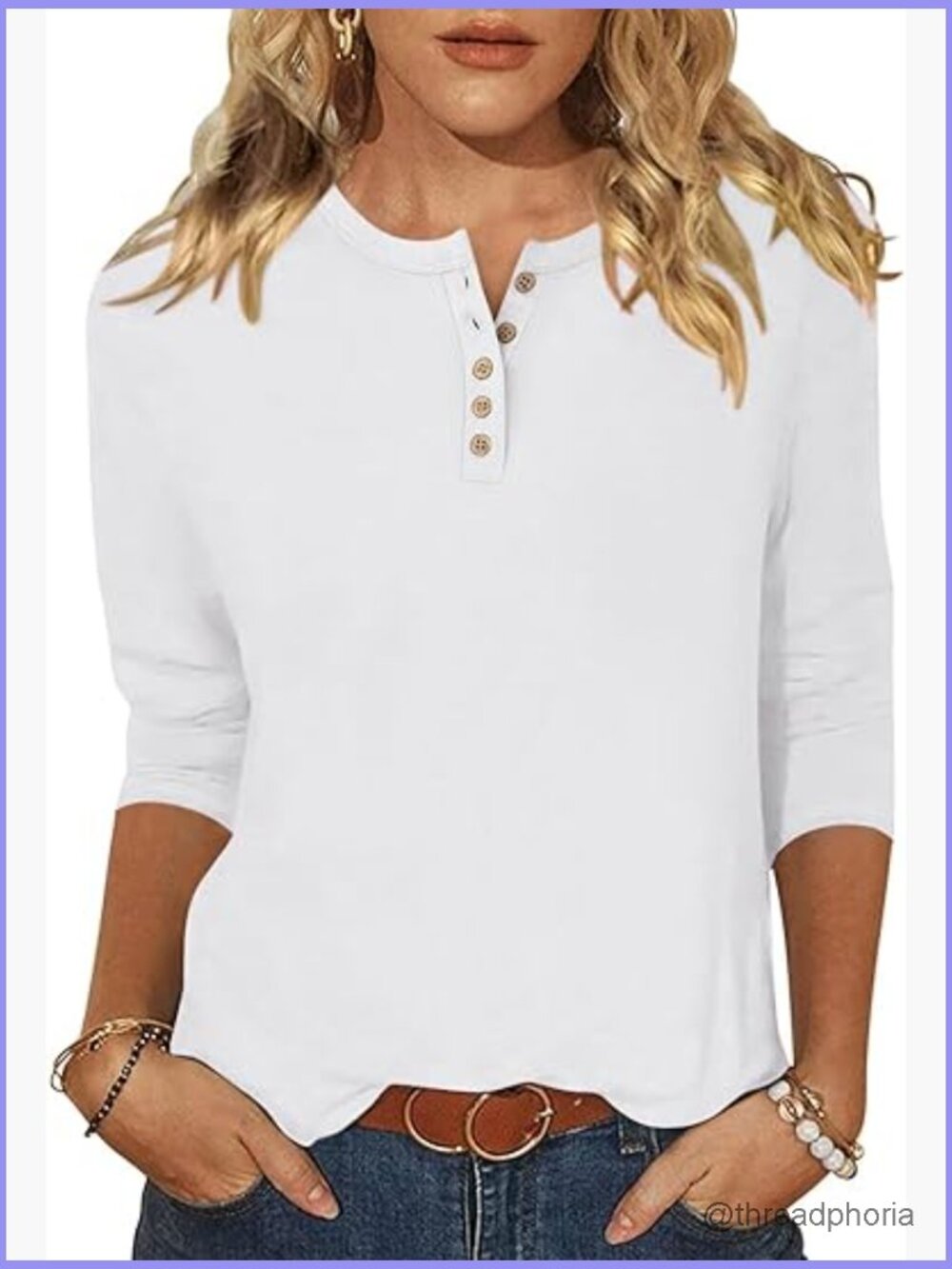 3/4 Sleeve Henley Button Down Tunic Top